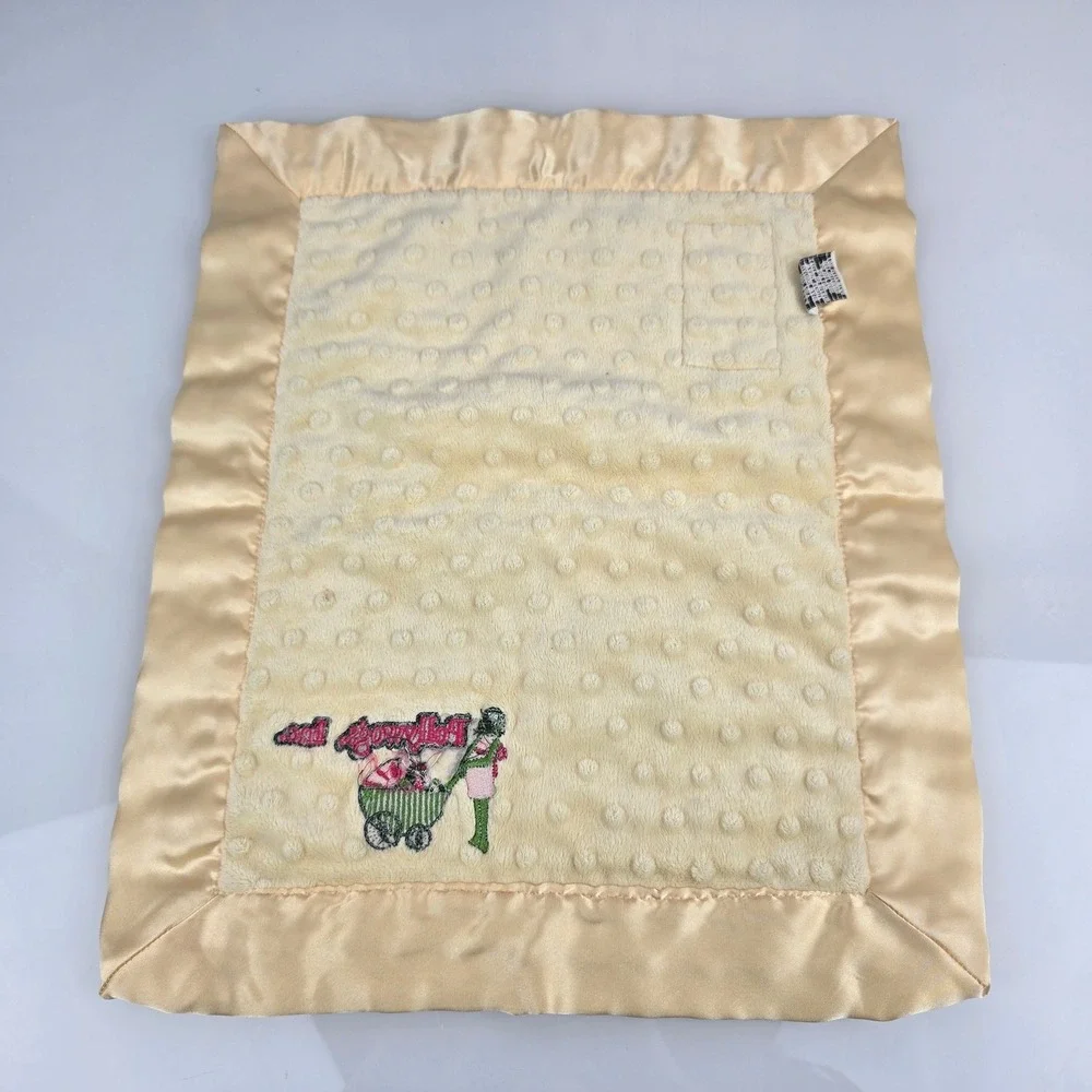 My Blankee Pollywogs Inc Yellow Minky Dot Satin Trim Security Blanket Lovey USA